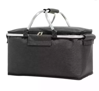 Wholesale 600D polyester Strong Aluminum Frame Christmas gift basket Insulated collapsible camping picnic basket
