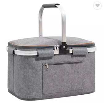 Wholesale Custom Foldable Polyester Stainless Steel Foldable Picnic Tote Cooler Bags Insulated Collapsible Basket Lunch Basket