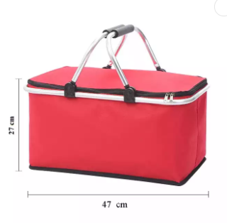 Wholesale Portable Aluminum Handles Outdoor Adult Plain Color Polyester Oxford Foldable Insulated Picnic Basket